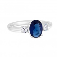 Sterling Silver 925 Cubic Zirconia Blue Tri Stone Ring