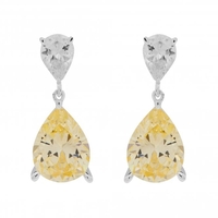 Sterling Silver 925 Cubic Zirconia Canary Yellow Pear Drop Earrings