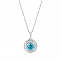 Sterling Silver 925 Cubic Zirconia Double Halo Aqua Necklace