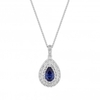 Sterling Silver 925 Cubic Zirconia Double Halo Pear Blue Necklace