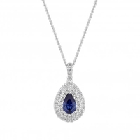 Sterling Silver 925 Cubic Zirconia Double Halo Pear Blue Necklace