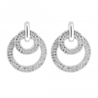 Sterling Silver 925 Cubic Zirconia Double Ring Drop Earring