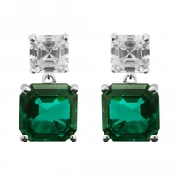 Sterling Silver 925 Cubic Zirconia Emerald Asscher Cut Drop Earrings