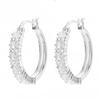 Sterling Silver 925 Cubic Zirconia Emerald Cut Barrell Hoop Earring