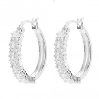 Sterling Silver 925 Cubic Zirconia Emerald Cut Barrell Hoop Earring