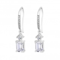 Sterling Silver 925 Cubic Zirconia Emerald Cut Drop Earring