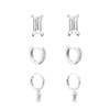 Sterling Silver 925 Cubic Zirconia Emerald Cut Earring Set - Pack of 3