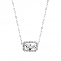 Sterling Silver 925 Cubic Zirconia Emerald Cut Pendant Necklace