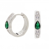 Sterling Silver 925 Cubic Zirconia Emerald Green Detail Mini Hoop