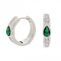 Sterling Silver 925 Cubic Zirconia Emerald Green Detail Mini Hoop