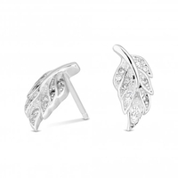 Sterling Silver 925 Cubic Zirconia Feather Stud Earring