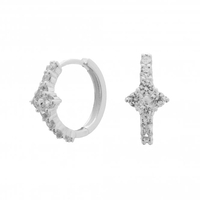 Sterling Silver 925 Cubic Zirconia Flower Huggie Hoop Earrings