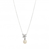 Sterling Silver 925 Cubic Zirconia Freshwater Pearl Floral Necklace