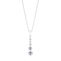 Sterling Silver 925 Cubic Zirconia Graduated Drop Pendant Necklace