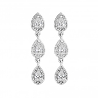 Sterling Silver 925 Cubic Zirconia Halo Pear 3 Drop Earring
