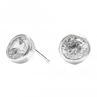 Sterling Silver 925 Cubic Zirconia Large Besel Set Stud Earring
