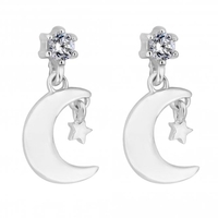 Sterling Silver 925 Cubic Zirconia Mini Cresent Stud Earring