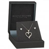 Sterling Silver 925 Cubic Zirconia Open Heart Set - Gift Boxed