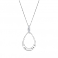 Sterling Silver 925 Cubic Zirconia Open Pear Necklace