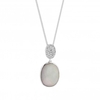 Sterling Silver 925 Cubic Zirconia Oval Mother Of Pearl Pendant Necklace