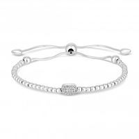 Sterling Silver 925 Cubic Zirconia Pave Beaded Toggle Bracelet