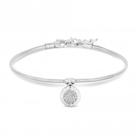 Sterling Silver 925 Cubic Zirconia Pave Charm Snake Bracelet