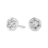 Sterling Silver 925 Cubic Zirconia Pave Disc Stud Earring