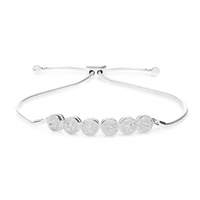 Sterling Silver 925 Cubic Zirconia Pave Round Flower Toggle Bracelet