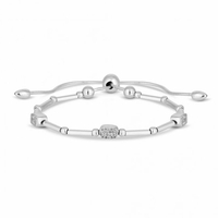 Sterling Silver 925 Cubic Zirconia Pave Station Toggle Bracelet