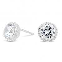 Sterling Silver 925 Cubic Zirconia Pave Surround Stud Earring