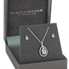 Sterling Silver 925 Cubic Zirconia Pear Halo Necklace And Earring Set - Gift Boxed