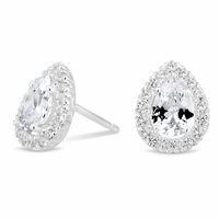 Sterling Silver 925 Cubic Zirconia Peardrop Cluster Stud Earring