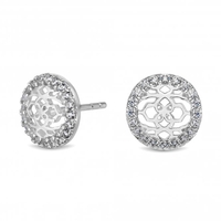 Sterling Silver 925 Cubic Zirconia Round Filigree Stud Earring