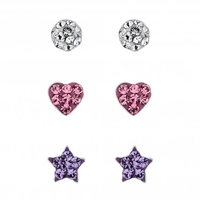 Sterling Silver 925 Cubic Zirconia Shape Stud Earrings - Pack Of 3
