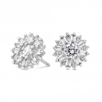 Sterling Silver 925 Cubic Zirconia Snowflake Stud Earring