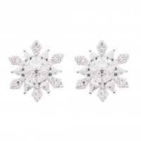 Sterling Silver 925 Cubic Zirconia Snowflake Stud Earrings