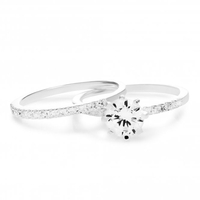 Sterling Silver 925 Cubic Zirconia Solitaire Bridal Set - Small