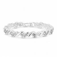 Sterling Silver 925 Cubic Zirconia Solitaire Twist Line Bracelet