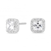 Sterling Silver 925 Cubic Zirconia Square Halo Stud Earring