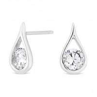 Sterling Silver 925 Cubic Zirconia Tear Drop Stud Earring