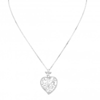 Sterling Silver 925 Cubic Zirconia Tree Of Life Heart Pendant Necklace