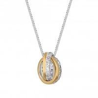 Sterling Silver 925 Cubic Zirconia Two Tone Barrel Pendant Necklace