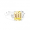 Sterling Silver 925 Cubic Zirconia Yellow Tri Stone Emerald Cut Ring