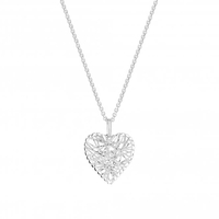 Sterling Silver 925 Diamond Cut Mesh Wrap Heart Necklace