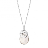 Sterling Silver 925 Disc Layered On Mother Of Pearl Pendant Necklace