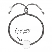 Sterling Silver 925 Disc On A Grey Cord Toggle Bracelet - Personalise By Engraving