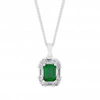 Sterling Silver 925 Emerald Green Halo Pendant Necklace