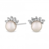Sterling Silver 925 Freshwater Pearl And Cubic Zirconia Mini Earrings