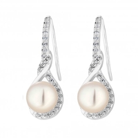 Sterling Silver 925 Freshwater Pearl and Cubic Zirconia Twist Infinity Earrings