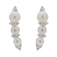 Sterling Silver 925 Freshwater Pearl Cubic Zirconia Climber Earrings
